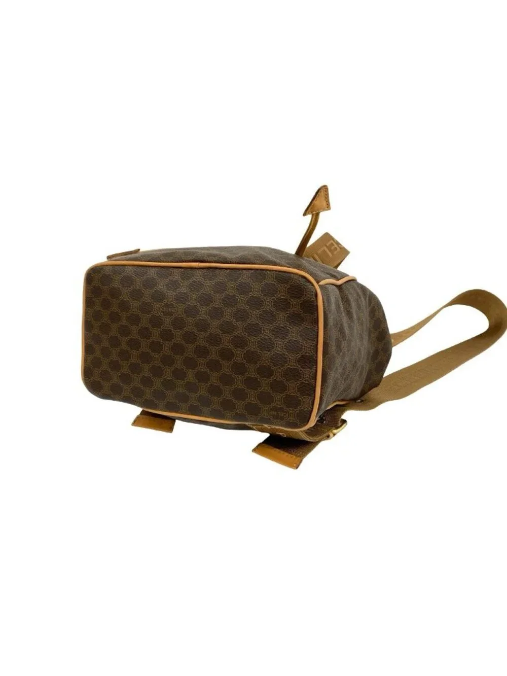 Celine Vintage Macadam Pattern Logo Ring Leather Backpack Brown